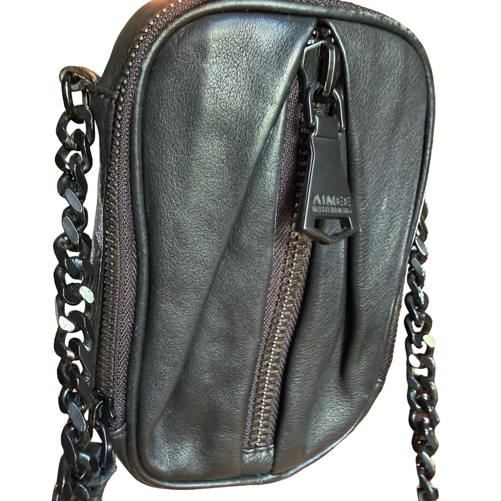 Aimee Kestenberg Black Small Leather Chain Crossbody Shoulder Bag Purse Handbag - Picture 3 of 14